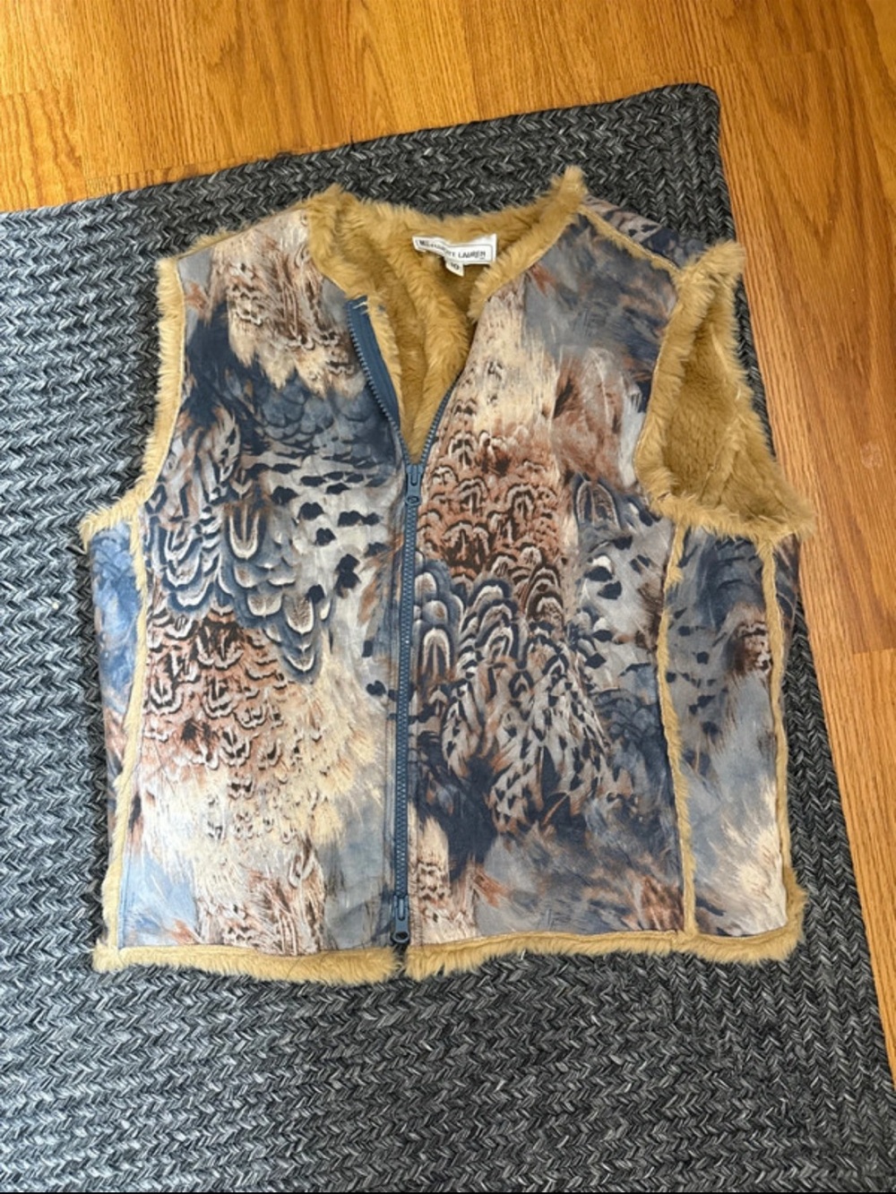 Elliott Lauren Blue and Tan Faux Fur Printed Vest